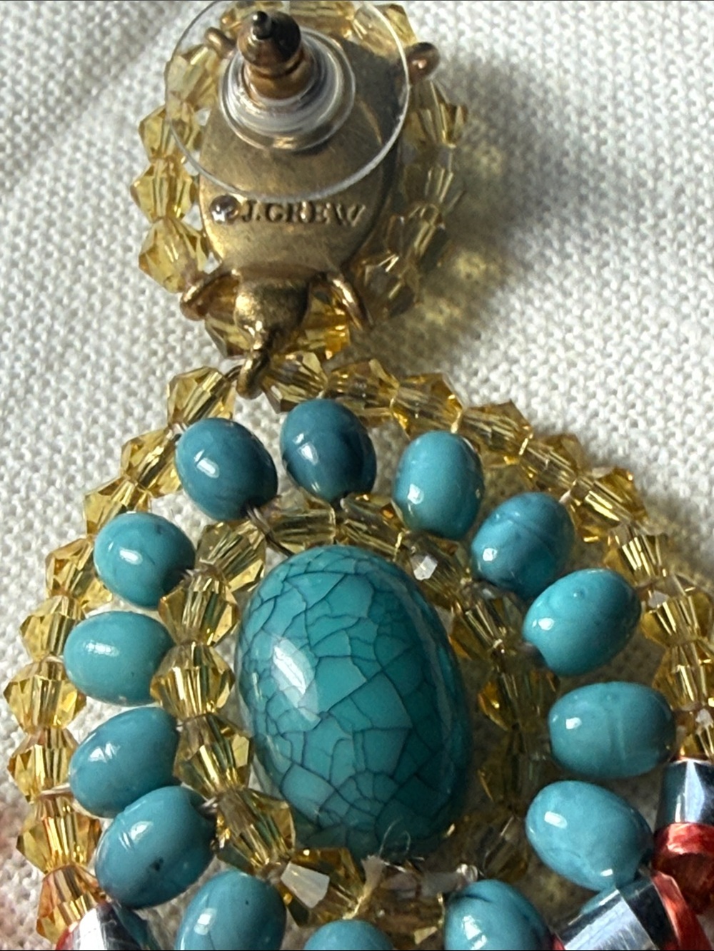 J. Crew Raffia  Turquoise / Gold-Tone  Beads Drop Earrings - Picture 5 of 5